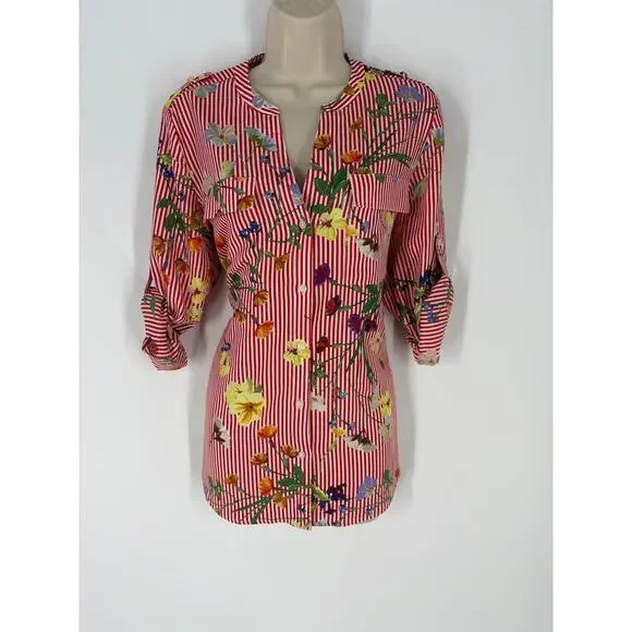 Calvin Klein Women's Red Striped Blouse (B32) - Picture 12 of 12